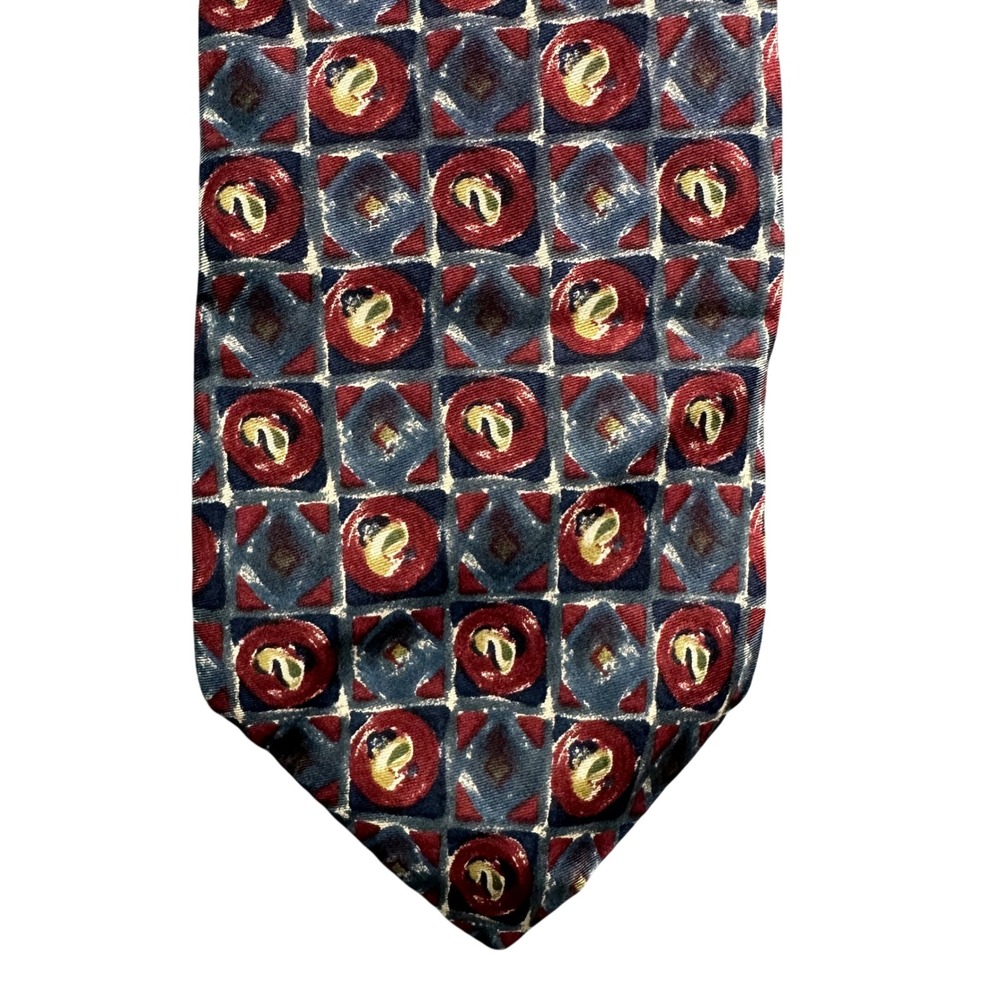 Clubfellow Mens Silk Necktie Geometric Abstract Print Burgundy Navy Blue Gold
